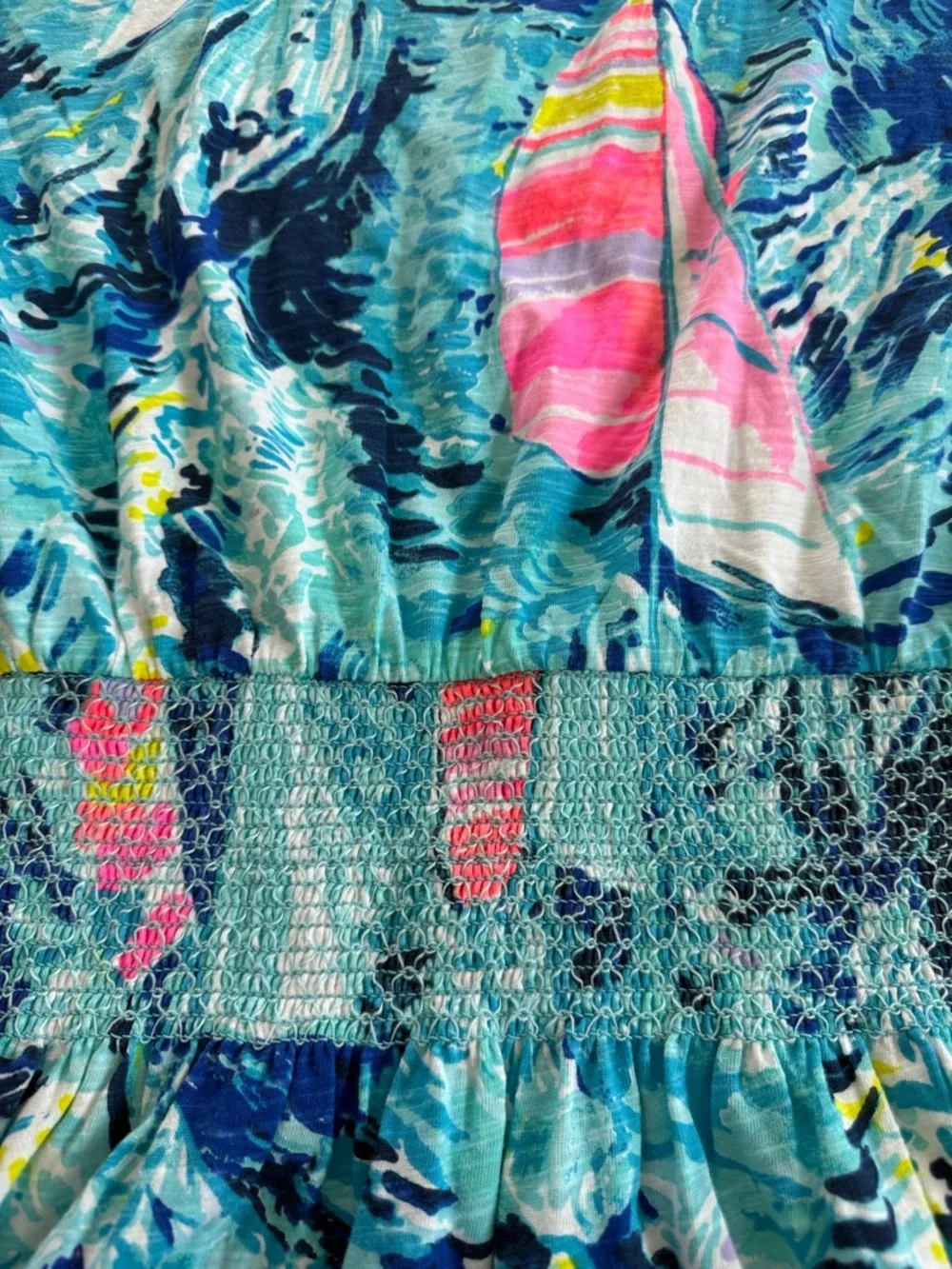 Lilly Pulitzer Teal Tropical Tank Dress with Pink Accents - Picture 5 of 5